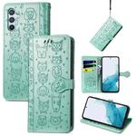 For Samsung Galaxy A54 5G Cat and Dog Embossed Leather Phone Case(Green)
