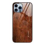 For iPhone 15 Pro Max Wood Grain Glass Phone Case(Dark Brown)
