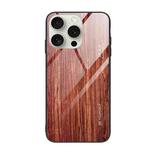 For iPhone 16 Pro Max Wood Grain Glass Phone Case(Coffee)