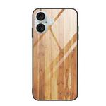 For iPhone 16 Wood Grain Glass Phone Case(Yellow)