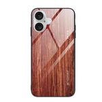 For iPhone 16 Wood Grain Glass Phone Case(Coffee)