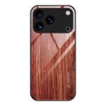For iPhone 17 Pro Max Wood Grain Glass Phone Case(Coffee)