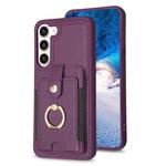 For Samsung Galaxy S23+ 5G BF27 Metal Ring Card Bag Holder Phone Case(Dark Purple)