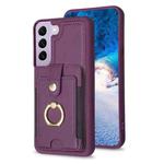 For Samsung Galaxy S22+ 5G BF27 Metal Ring Card Bag Holder Phone Case(Dark Purple)