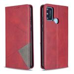 For Huawei Honor 9A Rhombus Texture Horizontal Flip Magnetic Leather Case with Holder & Card Slots & Wallet(Red)