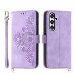 For Samsung Galaxy S23 FE 5G Skin-feel Flowers Embossed Wallet Leather Phone Case(Purple)