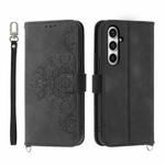 For Samsung Galaxy S23 FE 5G Skin-feel Flowers Embossed Wallet Leather Phone Case(Black)