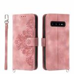 For Samsung Galaxy S10 Skin-feel Flowers Embossed Wallet Leather Phone Case(Pink)