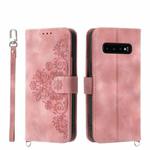 For Samsung Galaxy S10+ Skin-feel Flowers Embossed Wallet Leather Phone Case(Pink)