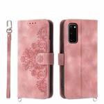 For Samsung Galaxy S20 Skin-feel Flowers Embossed Wallet Leather Phone Case(Pink)