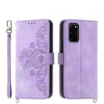 For Samsung Galaxy S20+ Skin-feel Flowers Embossed Wallet Leather Phone Case(Purple)