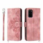 For Samsung Galaxy S20+ Skin-feel Flowers Embossed Wallet Leather Phone Case(Pink)