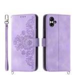 For Samsung Galaxy A05 Skin-feel Flowers Embossed Wallet Leather Phone Case(Purple)