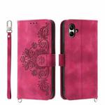 For Samsung Galaxy A05 Skin-feel Flowers Embossed Wallet Leather Phone Case(Wine Red)