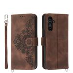 For Samsung Galaxy A15 Skin-feel Flowers Embossed Wallet Leather Phone Case(Brown)