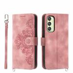 For Samsung Galaxy A25 5G Global Skin-feel Flowers Embossed Wallet Leather Phone Case(Pink)