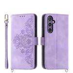 For Samsung Galaxy S24 5G Skin-feel Flowers Embossed Wallet Leather Phone Case(Purple)