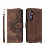 For Samsung Galaxy S24 5G Skin-feel Flowers Embossed Wallet Leather Phone Case(Brown)