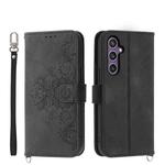 For Samsung Galaxy S24 5G Skin-feel Flowers Embossed Wallet Leather Phone Case(Black)