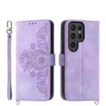 For Samsung Galaxy S24 Ultra 5G Skin-feel Flowers Embossed Wallet Leather Phone Case(Purple)