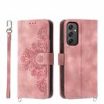 For Samsung Galaxy A35 Skin-feel Flowers Embossed Wallet Leather Phone Case(Pink)