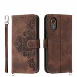 For Samsung Galaxy Xcover 7 Skin-feel Flowers Embossed Wallet Leather Phone Case(Brown)