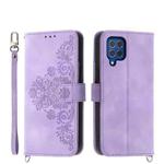 For Samsung Galaxy M62 Skin-feel Flowers Embossed Wallet Leather Phone Case(Purple)