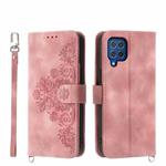 For Samsung Galaxy M62 Skin-feel Flowers Embossed Wallet Leather Phone Case(Pink)
