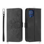 For Samsung Galaxy M62 Skin-feel Flowers Embossed Wallet Leather Phone Case(Black)