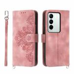 For vivo V27 Skin-feel Flowers Embossed Wallet Leather Phone Case(Pink)