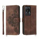 For vivo Y02a Skin-feel Flowers Embossed Wallet Leather Phone Case(Brown)