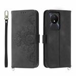 For vivo Y02a Skin-feel Flowers Embossed Wallet Leather Phone Case(Black)