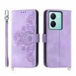 For vivo Y36 Skin-feel Flowers Embossed Wallet Leather Phone Case(Purple)