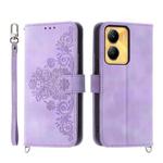 For vivo Y56 Skin-feel Flowers Embossed Wallet Leather Phone Case(Purple)