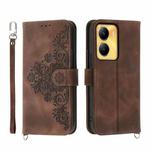 For vivo Y56 Skin-feel Flowers Embossed Wallet Leather Phone Case(Brown)