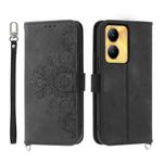 For vivo Y56 Skin-feel Flowers Embossed Wallet Leather Phone Case(Black)