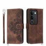 For vivo S17 Skin-feel Flowers Embossed Wallet Leather Phone Case(Brown)