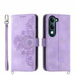 For vivo Y29s 5G / Y04 4G Skin Feel Flowers Embossed Wallet Leather Phone Case(Purple)