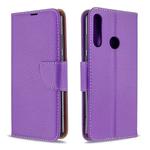 For Huawei Y6P Litchi Texture Pure Color Horizontal Flip PU Leather Case with Holder & Card Slots & Wallet & Lanyard(Purple)