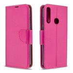 For Huawei Y6P Litchi Texture Pure Color Horizontal Flip PU Leather Case with Holder & Card Slots & Wallet & Lanyard(Rose Red)