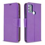 For Huawei Honor 9A Litchi Texture Pure Color Horizontal Flip PU Leather Case with Holder & Card Slots & Wallet & Lanyard(Purple)