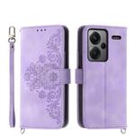 For Xiaomi Redmi Note 13 Pro+ Skin-feel Flowers Embossed Wallet Leather Phone Case(Purple)