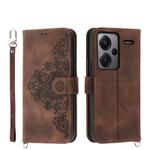 For Xiaomi Redmi Note 13 Pro+ Skin-feel Flowers Embossed Wallet Leather Phone Case(Brown)