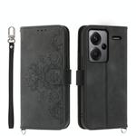 For Xiaomi Redmi Note 13 Pro+ Skin-feel Flowers Embossed Wallet Leather Phone Case(Black)