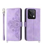 For Xiaomi Redmi Note 13 5G Skin-feel Flowers Embossed Wallet Leather Phone Case(Purple)