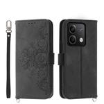 For Xiaomi Redmi Note 13 5G Skin-feel Flowers Embossed Wallet Leather Phone Case(Black)