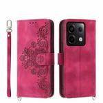 For Xiaomi Redmi Note 13 Pro 5G Skin-feel Flowers Embossed Wallet Leather Phone Case(Wine Red)