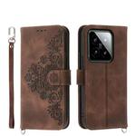 For Xiaomi 14 Skin-feel Flowers Embossed Wallet Leather Phone Case(Brown)