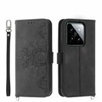 For Xiaomi 14 Skin-feel Flowers Embossed Wallet Leather Phone Case(Black)