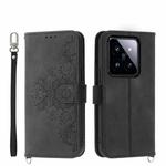 For Xiaomi 14 Pro Skin-feel Flowers Embossed Wallet Leather Phone Case(Black)